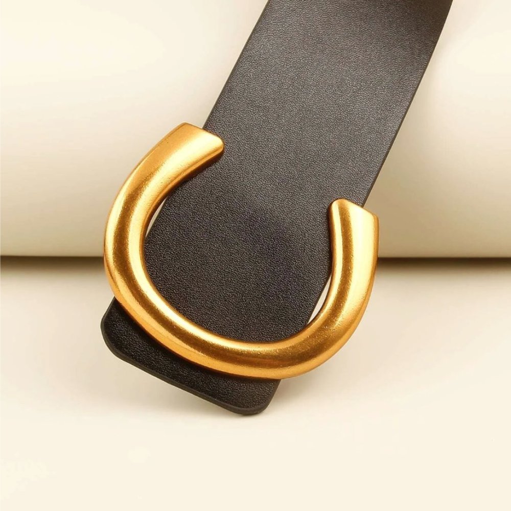 Wide Vegan Leather Oversized Gold Buckle Belt - Picture 3 of 5